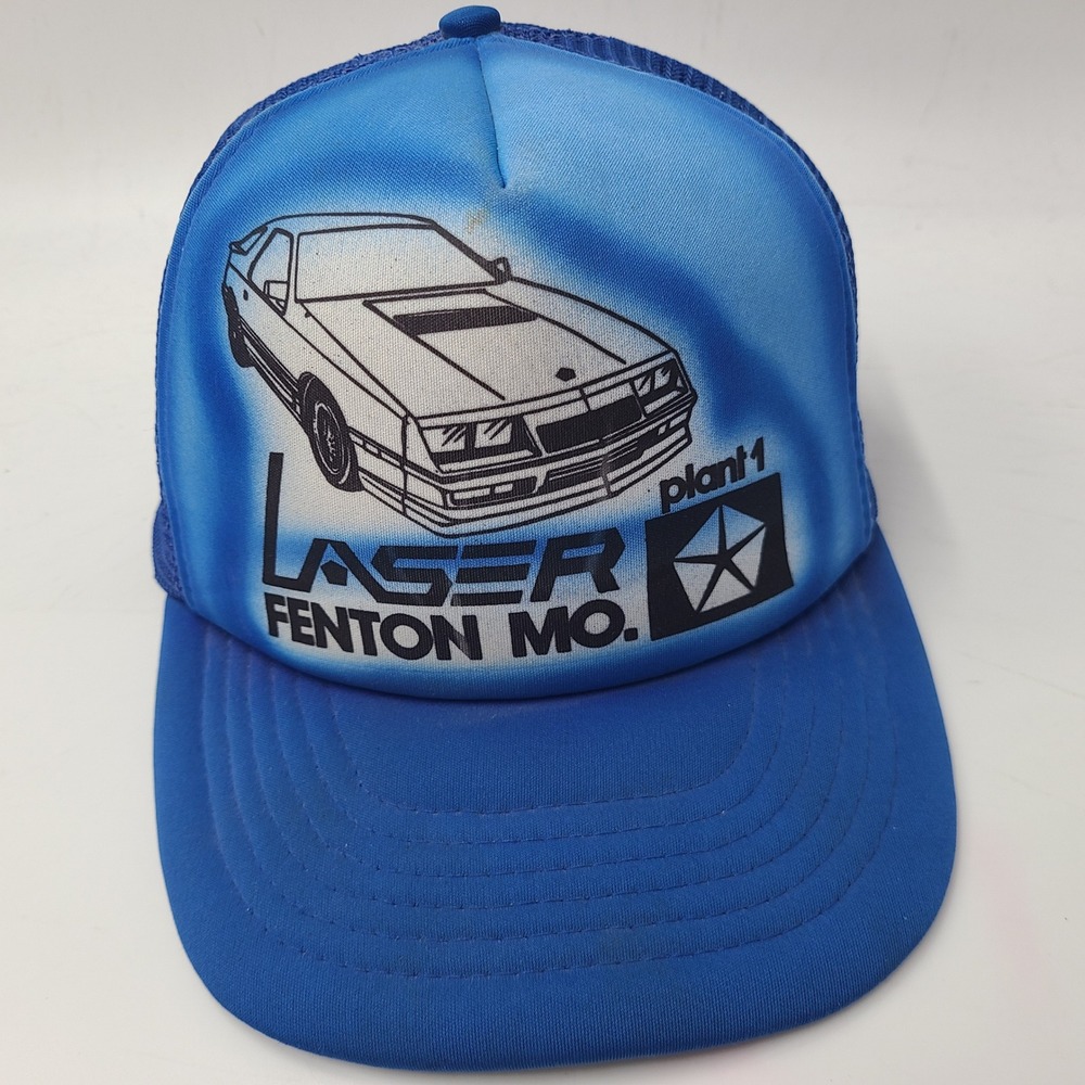 Vintage Chrysler Hat Snapback Trucker Mesh Blue Laser Fenton Missouri Plant 1‎
